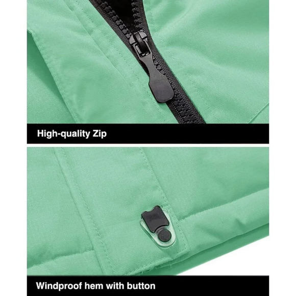 ❤️Men's Water Resistant Fleece Lined Winter Windproof Warm Snow Ski Jacket Green - Picture 7 of 7